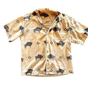 Vintage Western Buffalo Cowboy Short Sleeve Button Up Large‎ True Grit